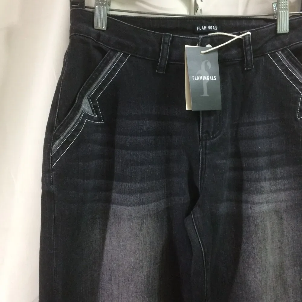 NEW Flamingals Black Wide Leg Jeans Size Small High Rise Stretch Denim NWT